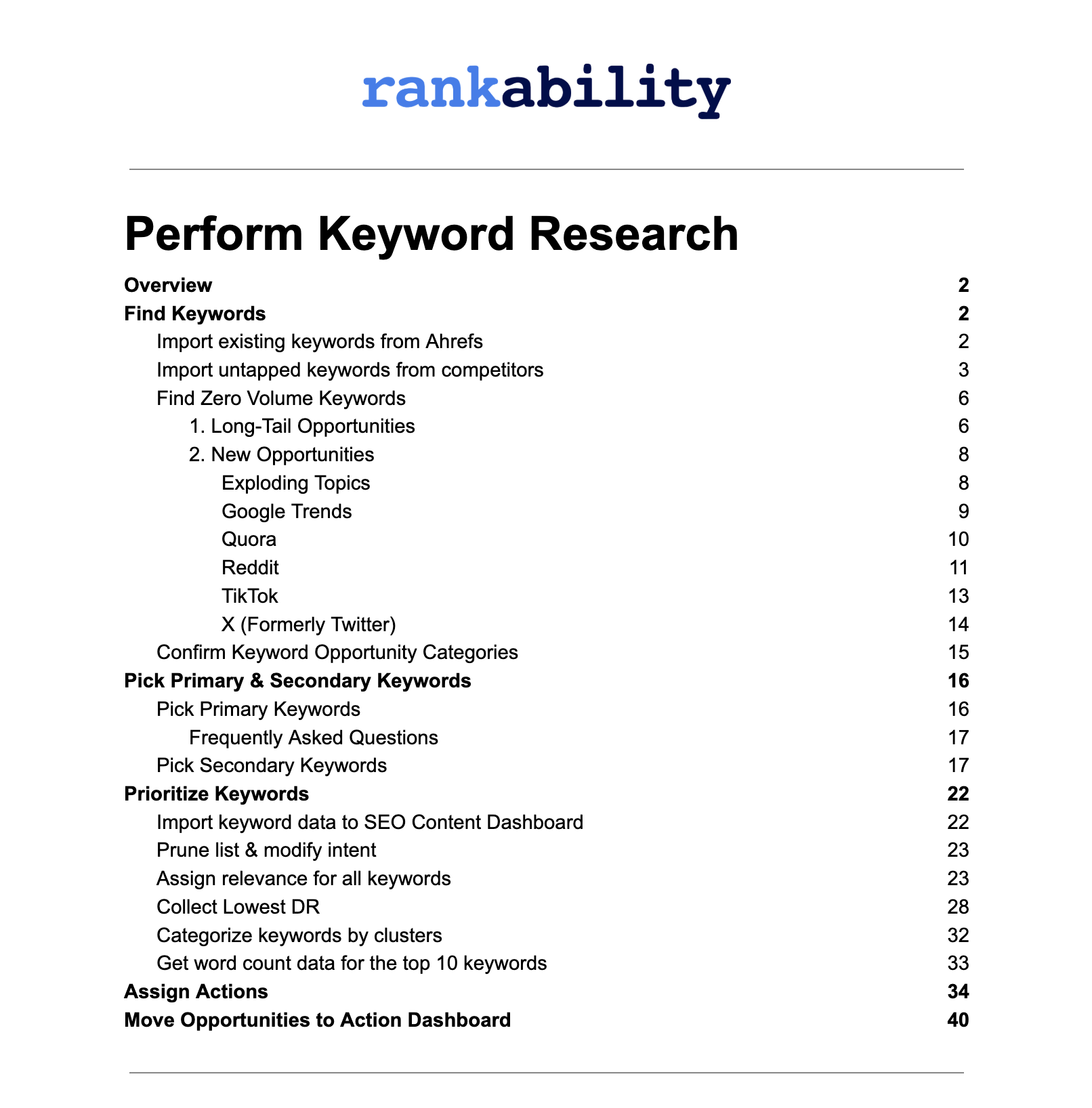 SOP Preview - Keyword Research Section